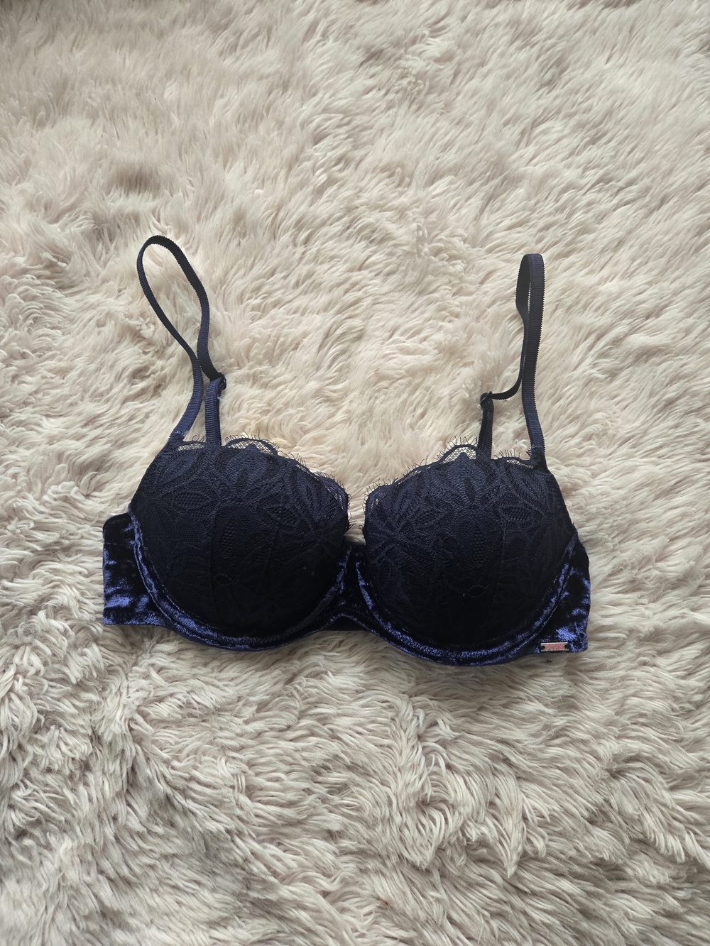 Victoria's Secret Navy Lace & Velvet Balconette Bra